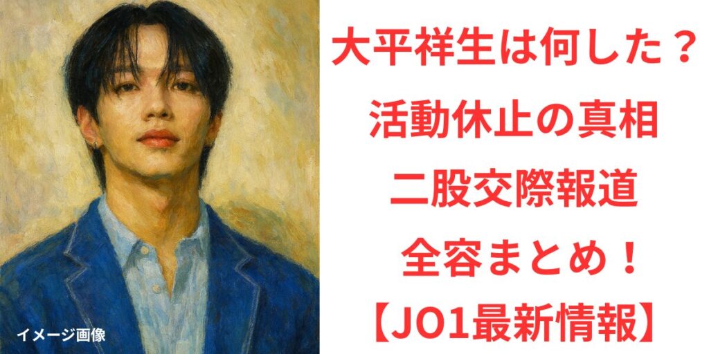 タイトル 大平祥生は何した？活動休止の真相と二股交際報道の全容まとめ！【JO1最新情報】 イメージアイキャッチ画像